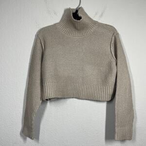 Elodie Womens Size XS Crop Knit Sweater Tan Turtleneck Long Sleeves